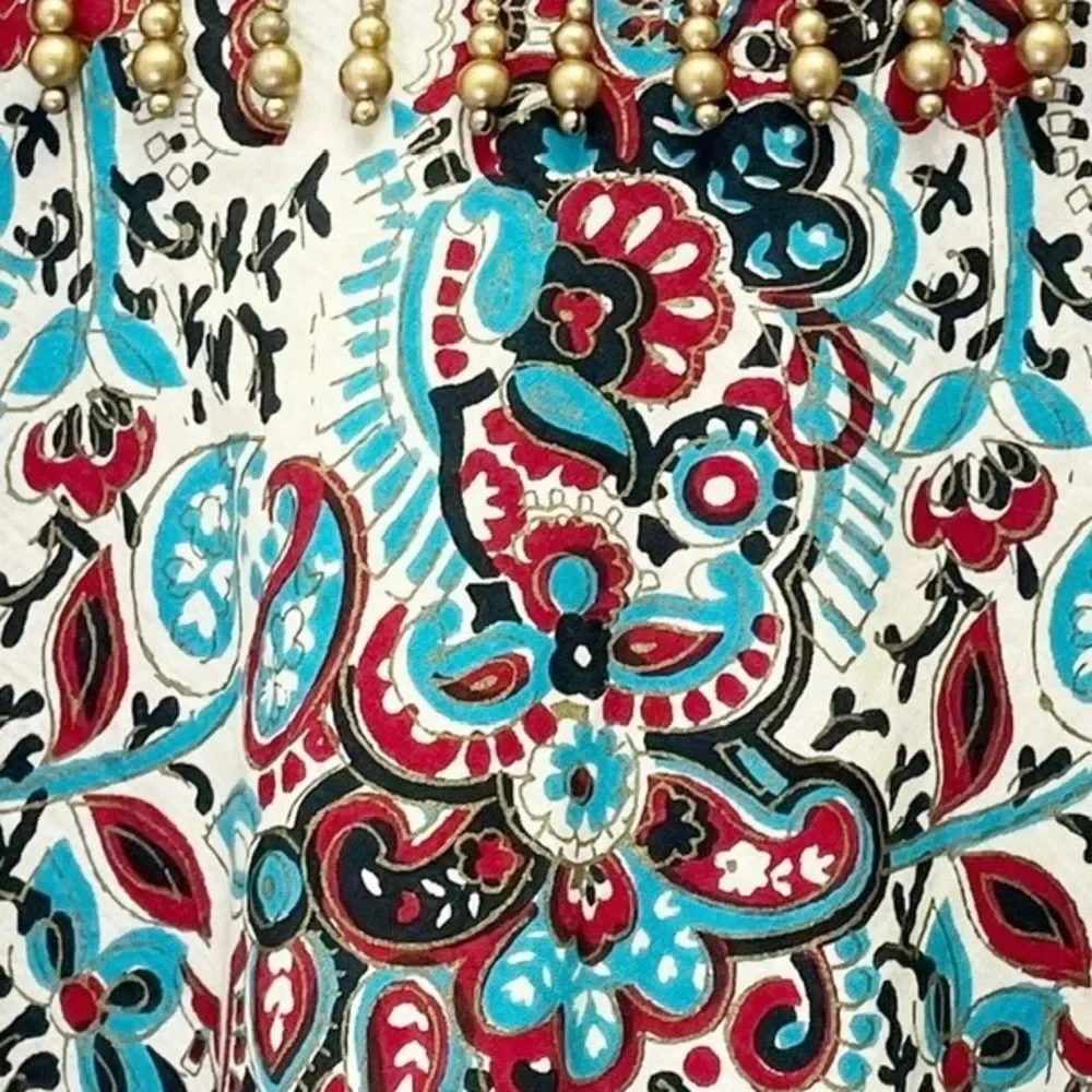 Coldwater Creek Size Medium Maxi Skirt Beaded Trim Peasant Boho Black Red Aqua